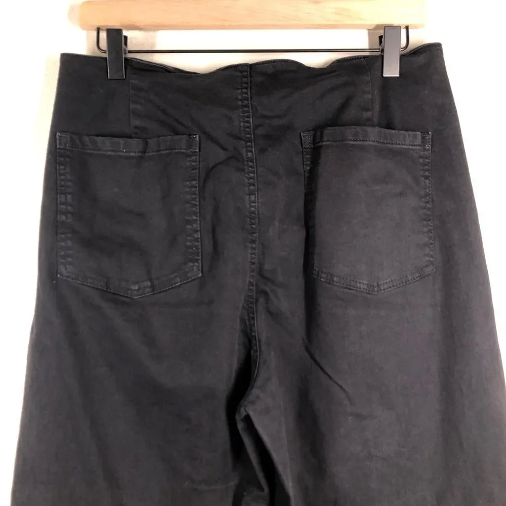 Eileen Fisher Pleated Tapered Jeans Black Denim Organic Cotton Barrel Leg 10